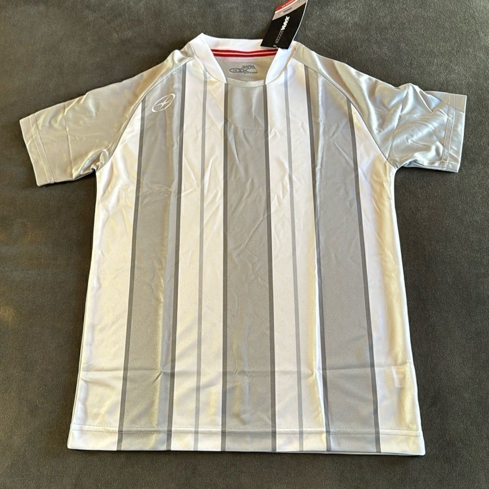 Kids Xara Soccer Grey/White Youth Unisex Short Sleeve T-Shirt Jersey Size M NWT